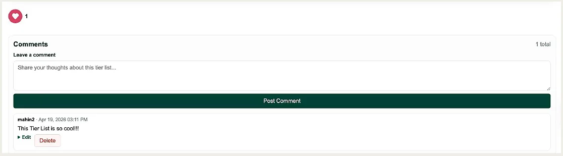 B-Ranked likes and comments interface