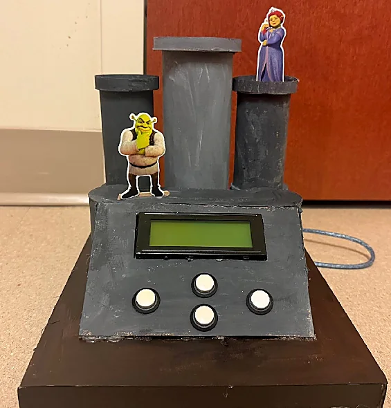 Completed Shrek-themed Maze Runner castle enclosure