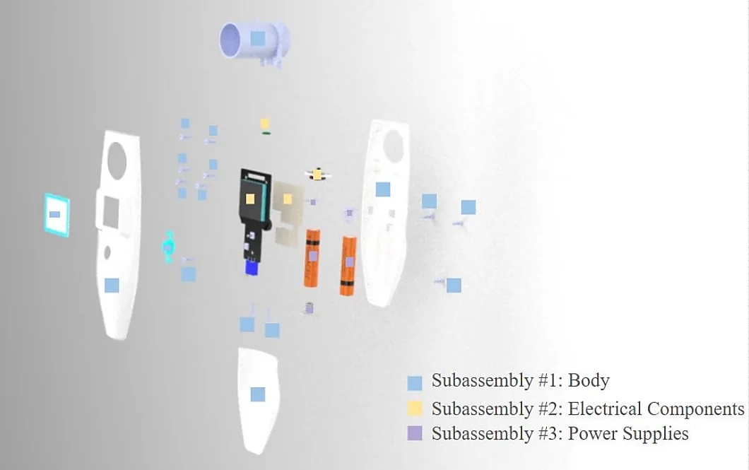 Peak flow meter SOLIDWORKS exploded assembly view